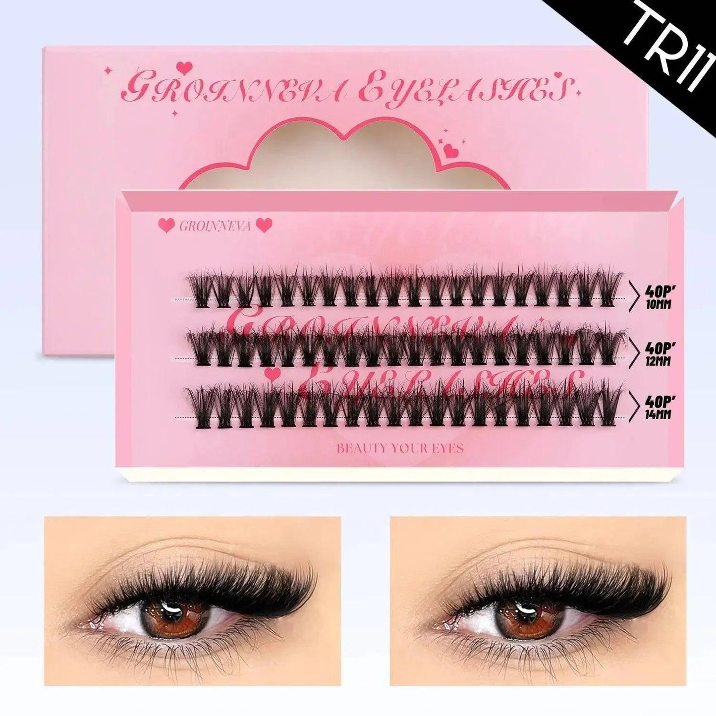GROINNEVA false eyelashes 40 pairs in 10mm, 12mm, 14mm for beauty makeup, enhancing eye look