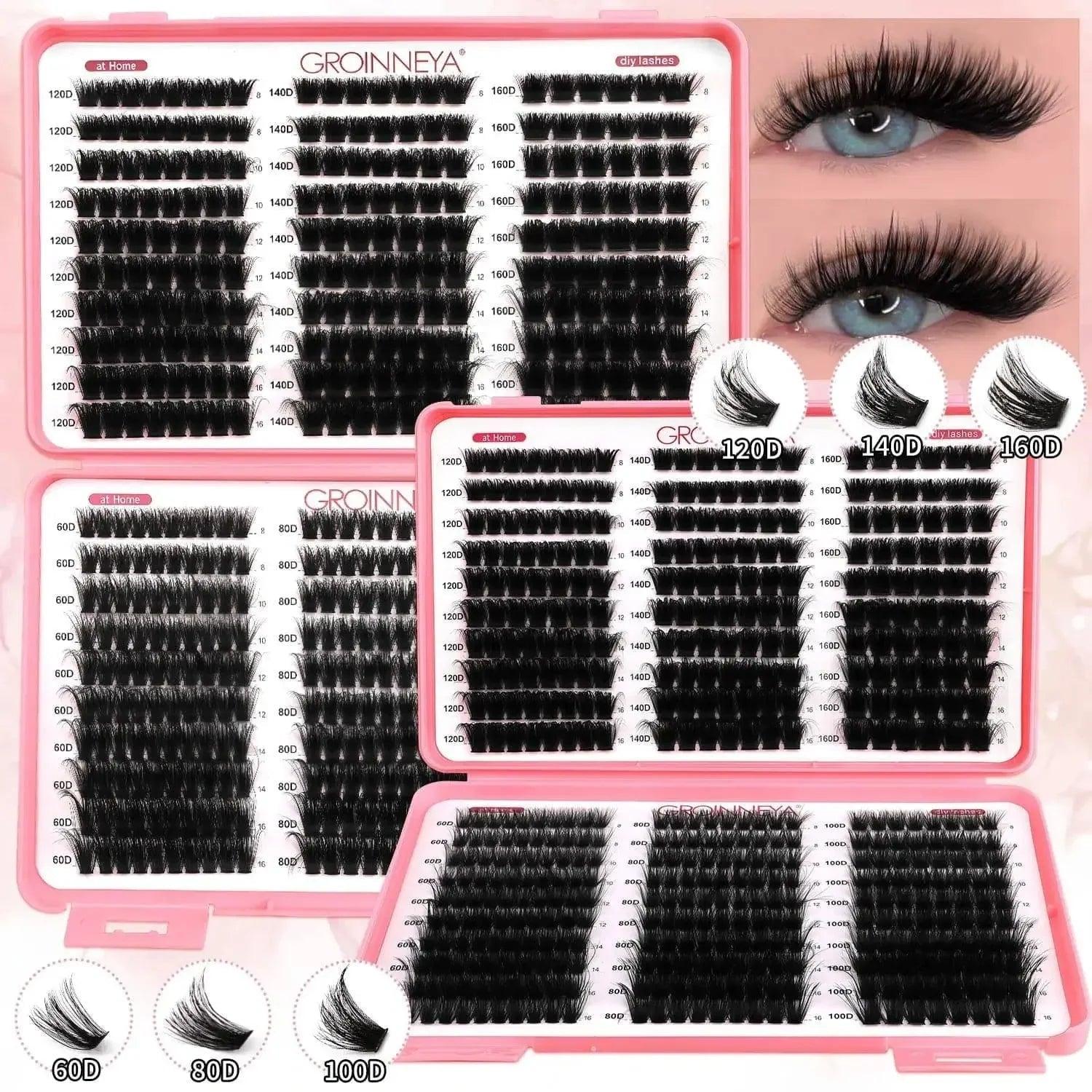 GROINNEYA DIY false eyelashes in 60D, 80D, 100D, 120D, 140D, 160D densities for natural or dramatic eye makeup looks