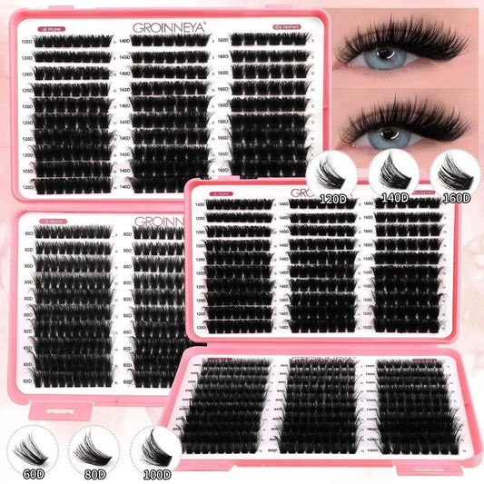 GROINNEYA DIY false eyelashes in 60D, 80D, 100D, 120D, 140D, 160D densities for natural or dramatic eye makeup looks