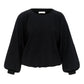 Black women's oversized sweatshirt with balloon sleeves, casual fashion top