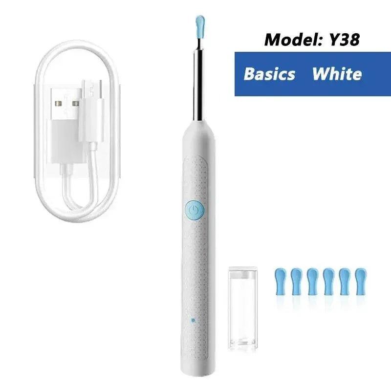 White electric toothbrush Model Y38 with charging cable and replacement heads