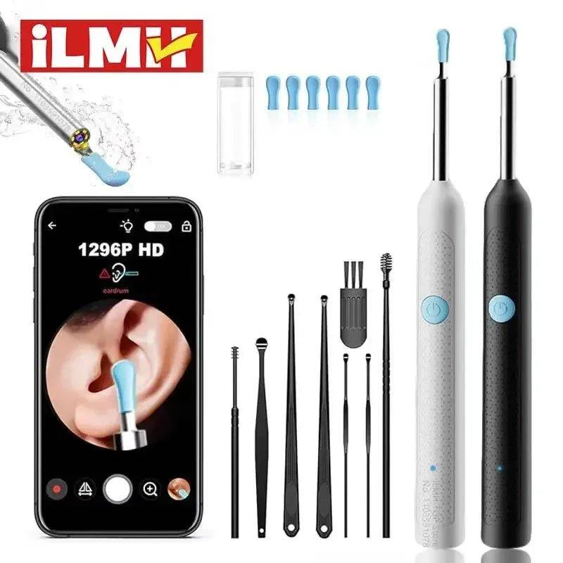 iLMi HD ear cleaning kit with smartphone camera view, reusable tips, and LED light for safe earwax removal
