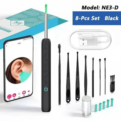 NE3-D 8-Piece Black Ear Cleaning Kit with LED Camera & App View