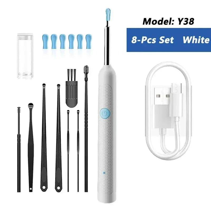 White Y38 8-piece electric toothbrush set with USB charger and brush heads