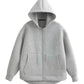 Gray zip-up hoodie with front pockets, casual women's fashion sweatshirt