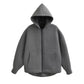 Gray zip-up hoodie with hood and front pockets, casual women's fashion outerwear