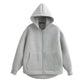 Gray zip-up hoodie with hood and front pockets, casual women's fashion