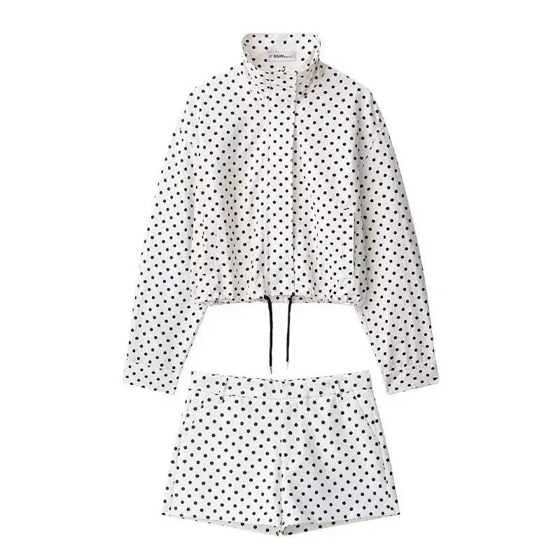 Women's polka dot crop top and shorts set, stylish fashion outfit