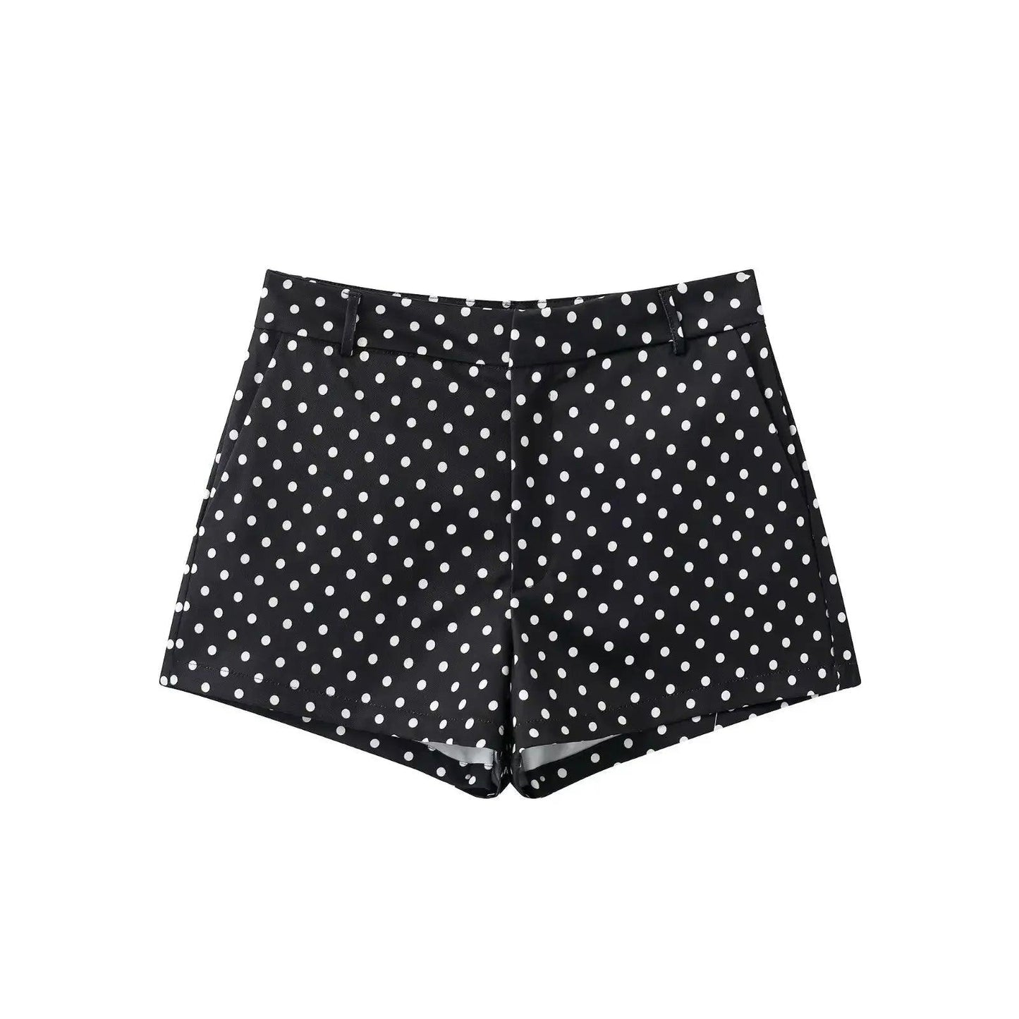 Black and white polka dot women's high-waisted shorts, stylish fashion bottoms for summer outfits