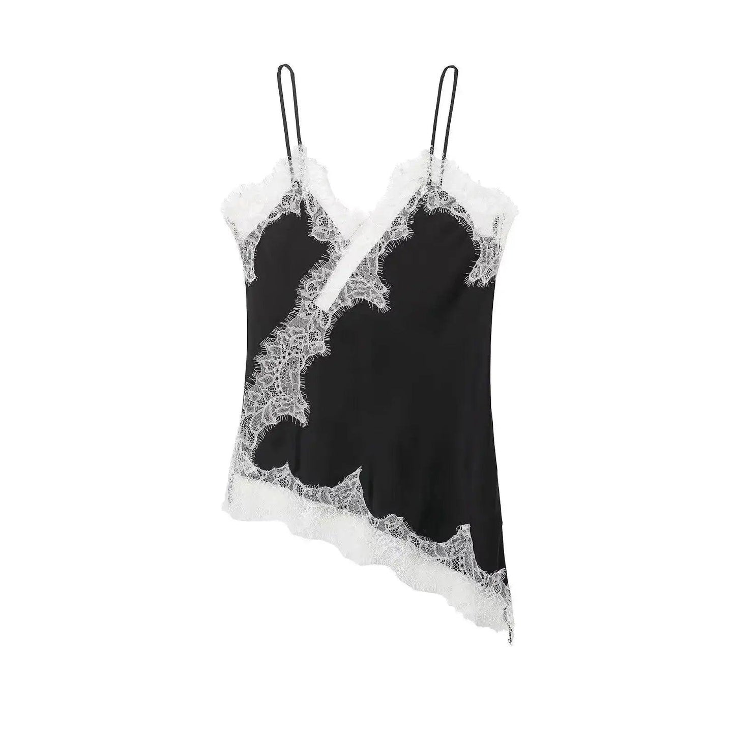 Black lace trim camisole top for women's fashion, elegant and stylish sleepwear or layering piece