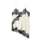 Elegant white camisole with black lace trim, perfect for women's fashion