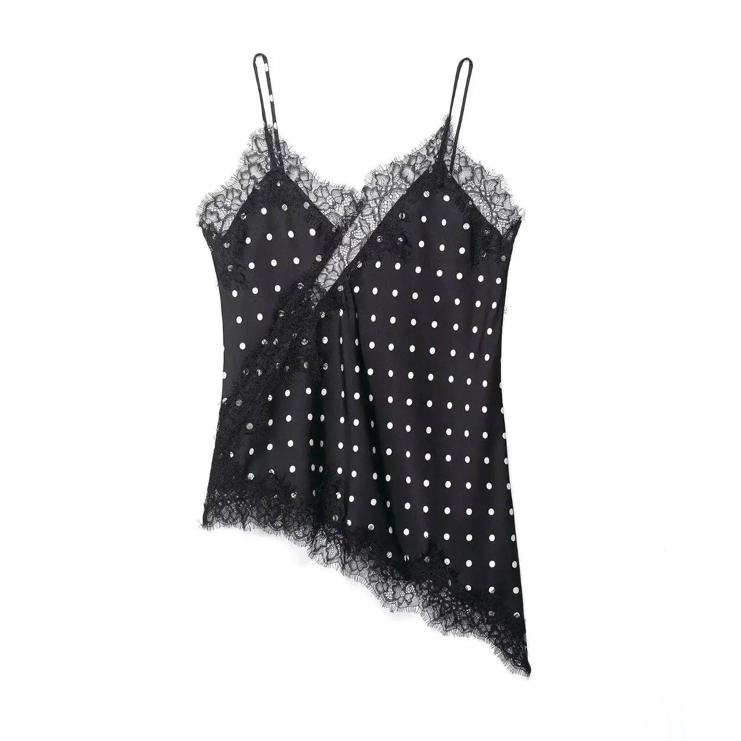 Black polka dot lace camisole top for women's fashion
