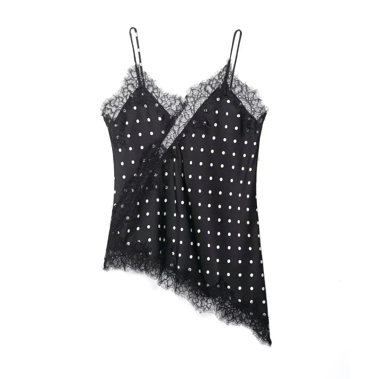 Black polka dot lace camisole top for women's fashion