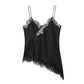 Black lace-trimmed satin camisole for women's fashion