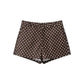 Brown polka dot women's high-waisted shorts, stylish summer fashion