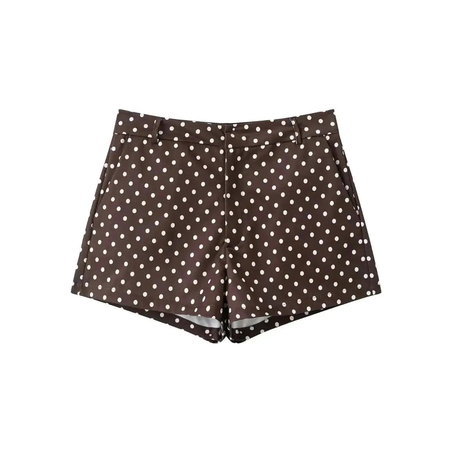 Brown polka dot women's high-waisted shorts, stylish summer fashion