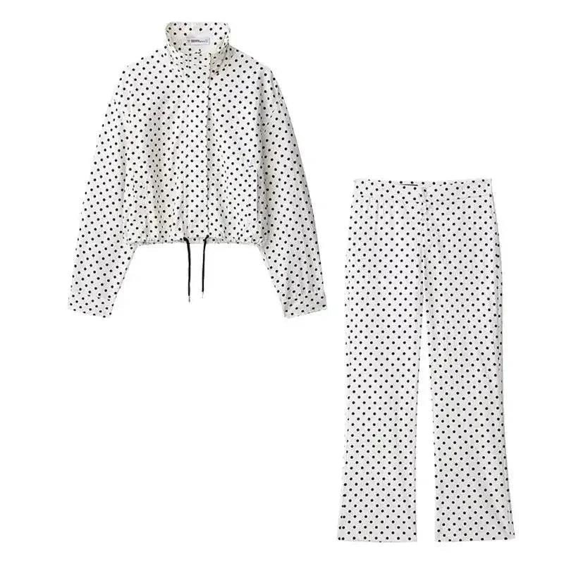Women's polka dot crop top and matching pants set, stylish fashion outfit