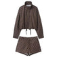 Brown polka dot women's cropped blouse and matching shorts set, stylish fashion outfit