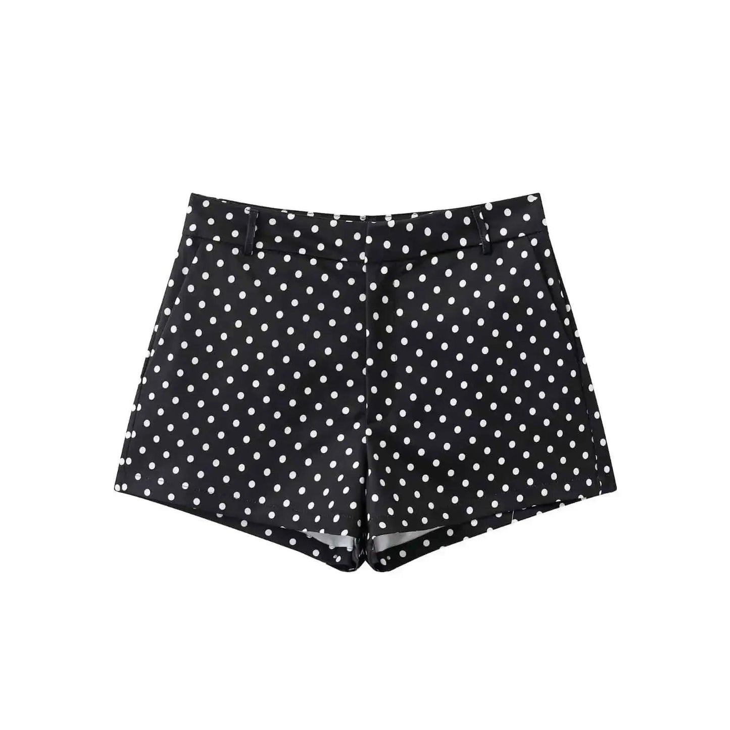 Black and white polka dot women's high-waisted shorts, stylish fashion bottoms