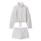 Women's polka dot long sleeve crop top and matching shorts set, stylish fashion outfit