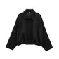 Black cropped women's fashion jacket with structured shoulders and collar detail