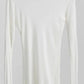 White long sleeve women's fashion top, soft knit, round neck, minimalist style