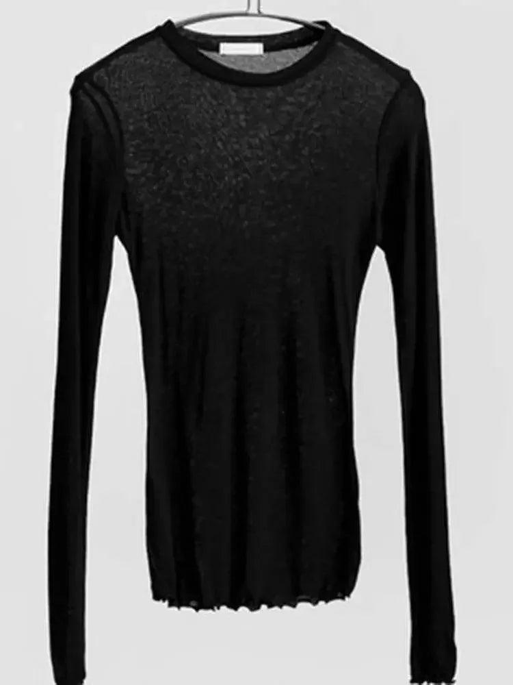 Black lace long sleeve women's top for fashion and style