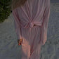 Pink knotted long sleeve lounge set on sandy beach, women's fashion