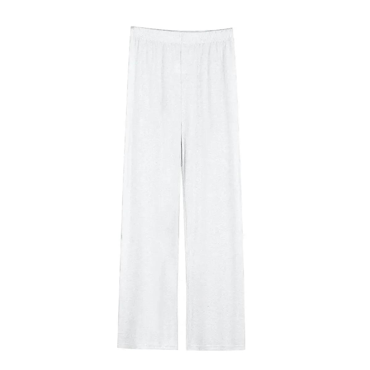 White wide-leg women's fashion pants with elastic waistband, soft and comfortable for casual wear