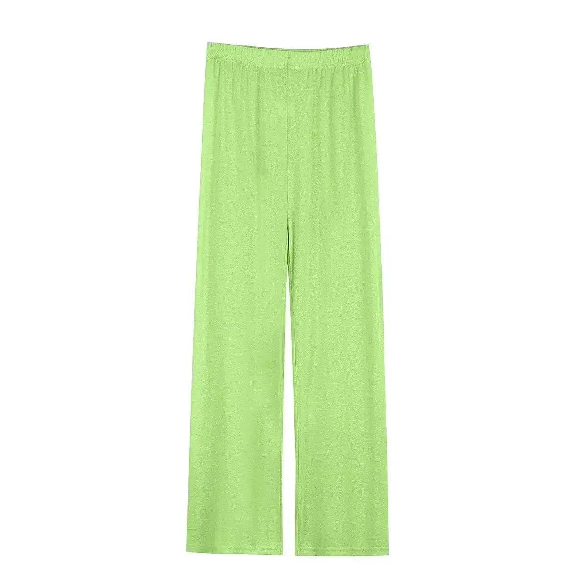 Lime green women's wide-leg lounge pants with elastic waist, soft fabric, casual fashion