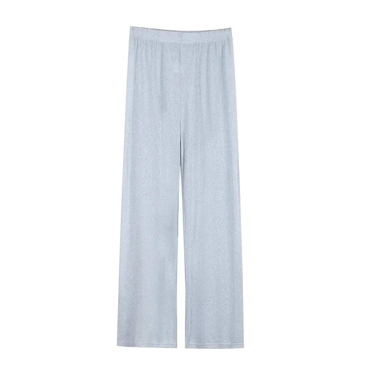Light blue wide-leg women's lounge pants with elastic waistband, soft fabric, casual comfort wear