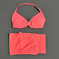 Coral pink halter bikini top and matching bottoms, women's swimwear fashion
