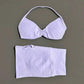 White halter neck bikini top and matching bottom, women's fashion swimwear set