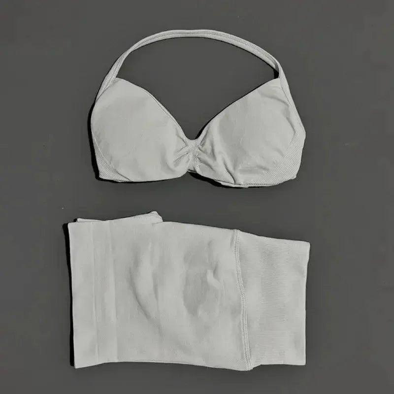 White women's bra and matching underwear set, minimalist fashion lingerie