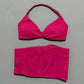 Vibrant pink halter bikini top and matching bottoms for women's fashion