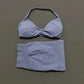 Light blue ribbed halter top and matching high-waist shorts for women's fashion