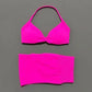 Vibrant pink halter bikini top and matching bottoms, women's swimwear fashion