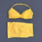 Yellow bikini set with halter top and high-waisted bottoms, women's fashion swimwear