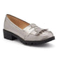Silver patent leather loafers with bow detail and chunky sole for women's fashion