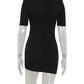 Black short sleeve dress with lace neckline, women's fashion