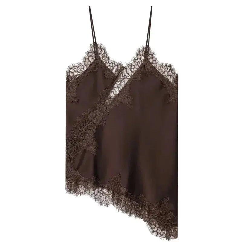 Brown lace trim camisole top for women's fashion
