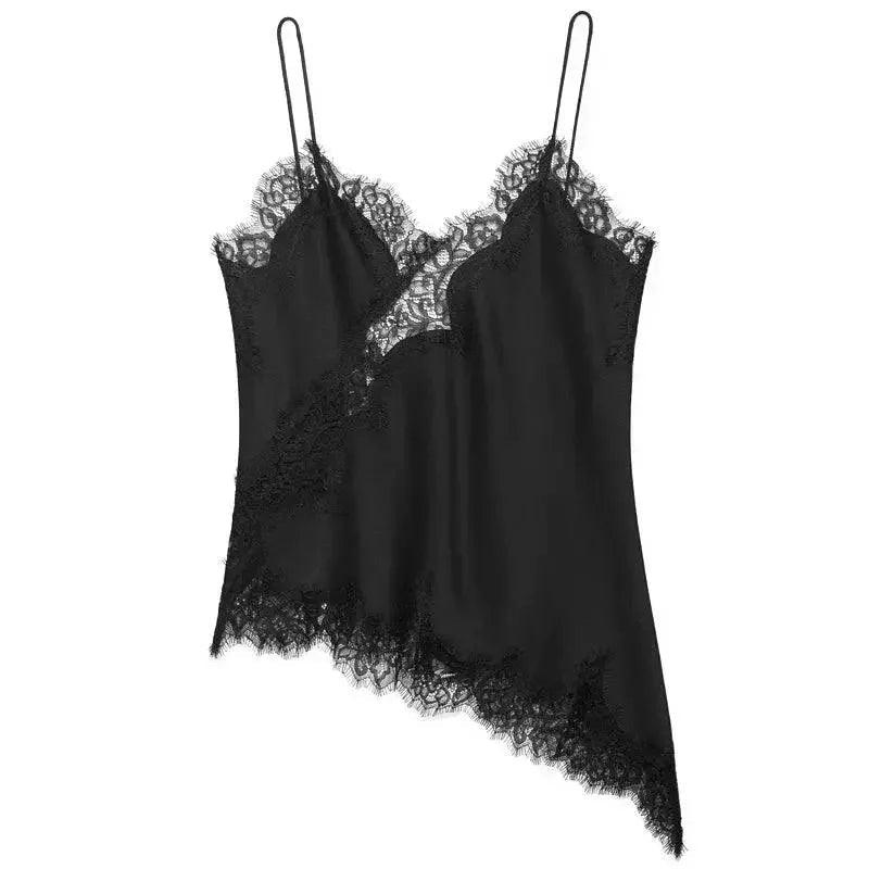 Black lace camisole with delicate trim, women's fashion lingerie top