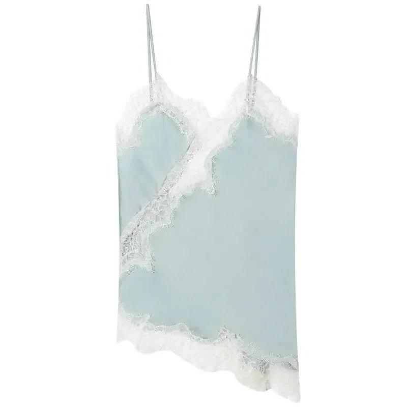 Light blue lace-trimmed camisole top for women's fashion