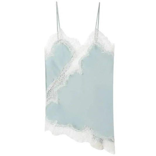 Light blue lace-trimmed camisole top for women's fashion