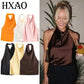 Women's satin halter neck top in multiple colors, elegant fashion blouse for parties or evenings