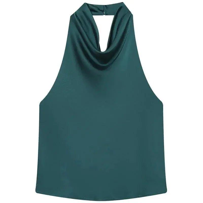 Emerald green sleeveless cowl neck top for women's fashion