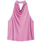 Pink halter neck top with cowl neckline, women's fashion blouse