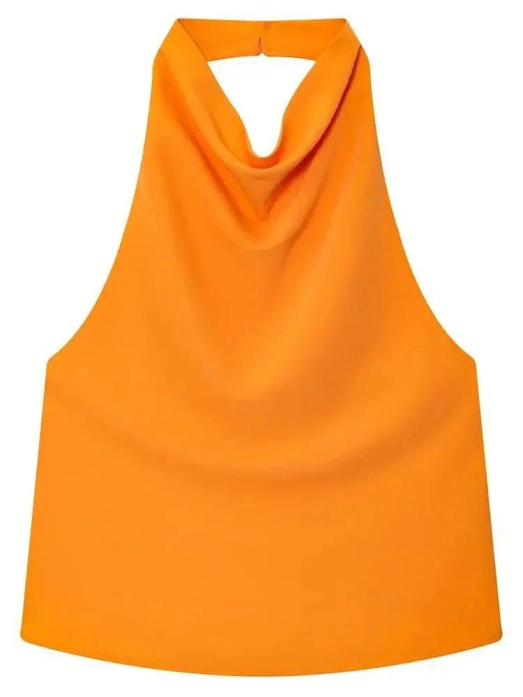 Vibrant orange halter neck top for women's fashion