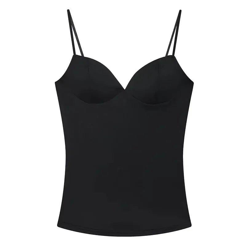 Black women's camisole top with thin straps, stylish and versatile fashion piece