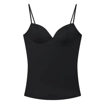 Black women's camisole top with thin straps, stylish and versatile fashion piece